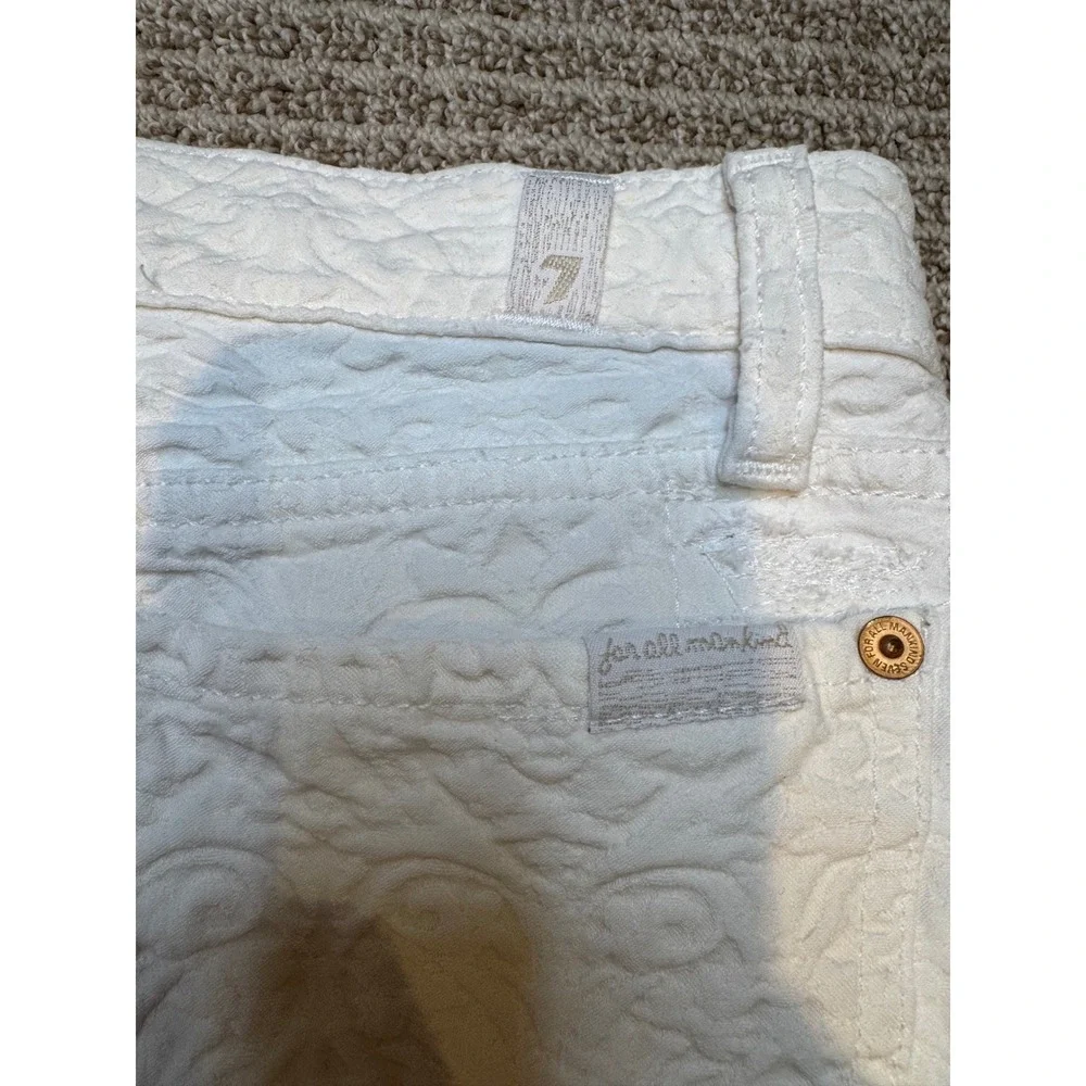 7 For All Mankind‎ White Embossed Skinny Jeans Women's Size 23 Textured Stretch